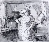 The Barmaid, 1949,initialled, Abbott & Holder labels verso,4.75 x 5.5in by Edward Ardizzone, ink, sold Oct 2015