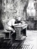 Girl doing homework III, 1974, Cramer No.328 by Henry Moore, etching and aquatint, sold Oct 2015