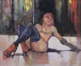 Pole dancer, 7.5 x 9.25in by Ken Moroney, oil on card, sold Jun 2015
