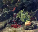 Still lifes of blue tits, grapes, redcurrants and a robin,one signed,11.5 x 13.5in by William Duffield, oil, sold Apr 2015