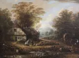 Landscape with thatched cottage and horse cart by William Stone, 1886, Stone, sold Apr 2015