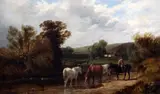 Watering the horses by George Shalders, oil on canvas, sold Apr 2015
