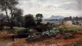 Harvesters at rest beside a river by George Gray, oil on canvas, sold Apr 2015
