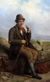 Seated Irishman smoking a pipe by Charles Henry Cook, oil on canvas, sold Apr 2015
