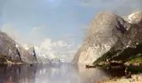 Norwegian fjord in summertime by Georg Anton Rasmussen, oil on canvas, offered Apr 2015