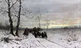 Soldiers and gun carriage in the snow by Friedrich Josef Nicolai Heydendahl, oil on canvas, sold Apr 2015