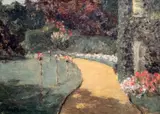 Herbaceous borders in a park by Julius Olsson, oil on board, sold Apr 2015