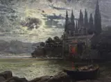 Moonlit waterside palazzo, near Capri by Alois Arnegger, oil on canvas, sold Apr 2015