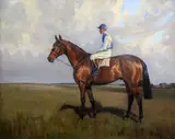 The Sterope with jockey up (Cambridgeshire 1948 and 1949), Royal Hunt Cup 1949, Duke of York Stakes 1949 etc.signed and dated '49,24 x 30in by Peter Biegel, oil on canvas, sold Apr 2015