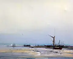 Pin Mill, Suffolk by Robert King, oil on canvas, sold Apr 2015