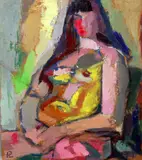 Seated female nude,monogrammed,19 x 16.75in by Pamina Liebert Mahrenholtz, oil on board, sold Apr 2015