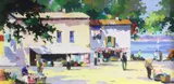 Cote d'Azurlabel verso13.4in x 27.5in by Cecil Rochfort D'Oyly-John, oil on canvas, sold Apr 2015