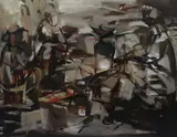 Camp fire by Judy Cassab, 1961, oil on board, sold Apr 2015