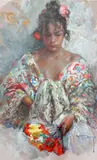 Girl with a shawl by Jose Mateu San Hilario Royo, oil, sold Apr 2015