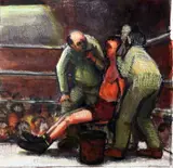 Boxer in his corner,10 x 10.5in by Eric Doitch, mixed media, sold Apr 2015