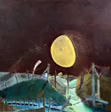 Yellow moon over South Downs Way by Harold Mockford, 1999, oil on board, sold Apr 2015