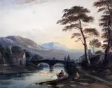 View of Moel Hebog with Beddgelert Bridge in the foreground by John Varley, watercolour, sold Apr 2015