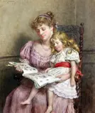 Mother and child reading a story book by George Goodwin Kilburne, watercolour, sold Apr 2015