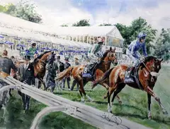 On the Course, Ascot by Gordon King, watercolour, sold Apr 2015