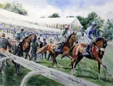 On the Course, Ascot by Gordon King, watercolour, sold Apr 2015