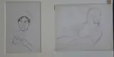2 pen and ink drawings,Woman sewing and a figure study,one with Atelier stamp,largest 11 x 8in., unframed by Jean Marchand, ink, sold Apr 2015