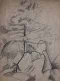 2 drawings, sanguine chalk,Landscape, with Atelier stamp and black crayon, View of a mountain,largest 14 x 11in by Jean Marchand, drawing, sold Apr 2015