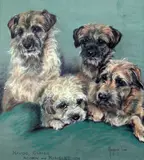 Portrait of four terriers by Marjorie Cox, 1974, pastel, sold Apr 2015