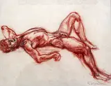 Reclining male nude by Grace Golden, pencil and sepia, sold Apr 2015
