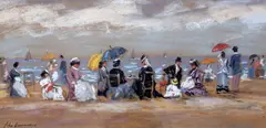 Edwardians on the beach by John Laurence, pastel, sold Apr 2015