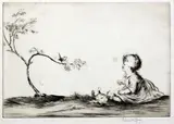 Child and songbird by Eileen Soper, etching, sold Apr 2015