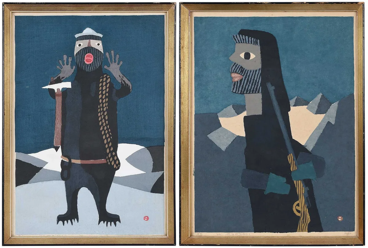 Untitled by Umetarō Azechi, Two woodblock prints: Cry on the Mountain, sold Oct 2023