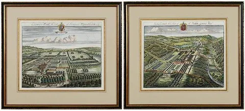 Two plates from Britannia Illustrata.., London by Jan Kip, c. 1720, engravings on laid paper, sold Mar 2019