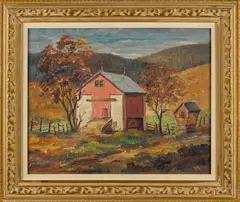 landscape with a barn by Fred W. Weber, oil on board, sold Jun 2014