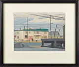 street scene by Harry Dix, gouache, sold Jun 2014
