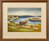 lake scene by Gustave Hildebrand, watercolor, sold Jun 2014