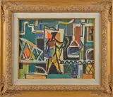 abstract by Irving Lehman, oil on board, sold Jun 2014