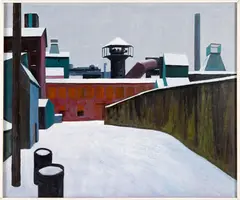 industrial winter landscape by Klaus Grutzka, oil on canvas, sold Jun 2014