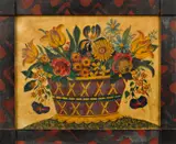 theorem of a basket of flowers by David Y. Ellinger, oil on velvet, sold Apr 2014