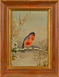 winter scenes with songbirds by Ben Austrian, oil on canvas, sold Apr 2014