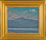 mountain landscape with a lake by George Sotter, oil on board, offered Apr 2014