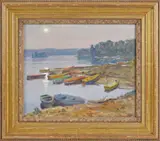 harbor scene by George Sotter, oil on board, offered Apr 2014
