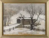 winter landscape with a covered bridge by Barclay Rubincam, pastel, sold Apr 2014