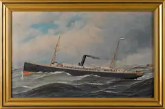 of the screw steamer by Antonio Jacobsen, oil on canvas, sold Apr 2014