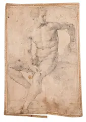 male nude with an early signature verso of Bronzino by Bronzino, chalk, sold Apr 2014
