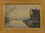 industrial river scene by John Lawson, oil on canvas, sold Apr 2014