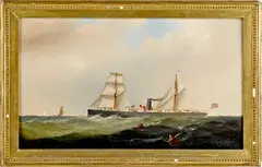 of an American steamship by Alexander C. Stuart, oil on panel, sold Apr 2014