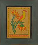 fraktur of a bird perched on a floral branch by David Y. Ellinger, watercolor, sold Apr 2014