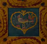 and cutwork fraktur of a bird within a heart by David Y. Ellinger, watercolor, sold Apr 2014