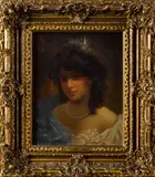 portrait of a woman by Salvador Mege, oil on canvas, sold Mar 2014