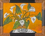 of calla lilies by Geoffrey Holder, oil on board, sold Mar 2014